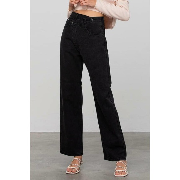 Insane Genes Crossover Criss Cross Straight Leg Black Jeans Women's Size 13/30 - Picture 2 of 9
